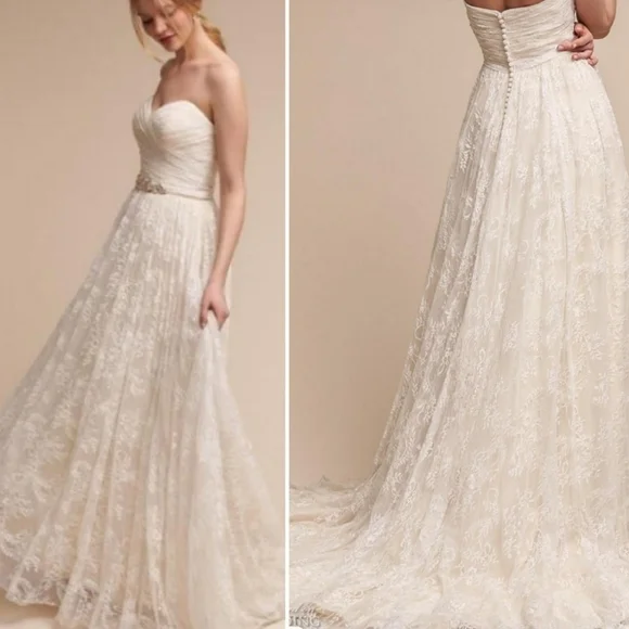 Anthropologie BHLDN Whispers + Echos Freesia lace strapless wedding gown - Picture 3 of 16